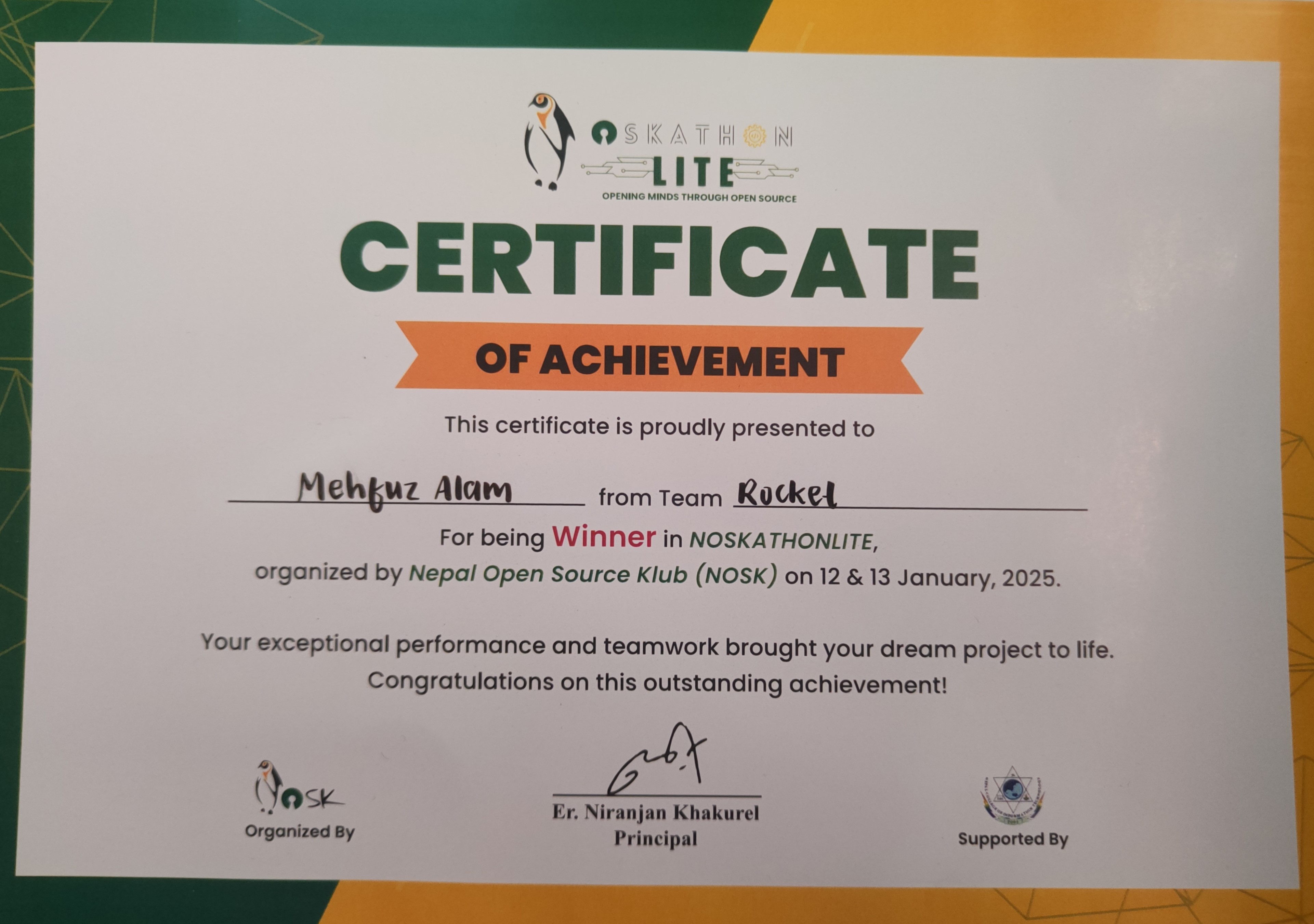 NCIT Hackathon Certificate