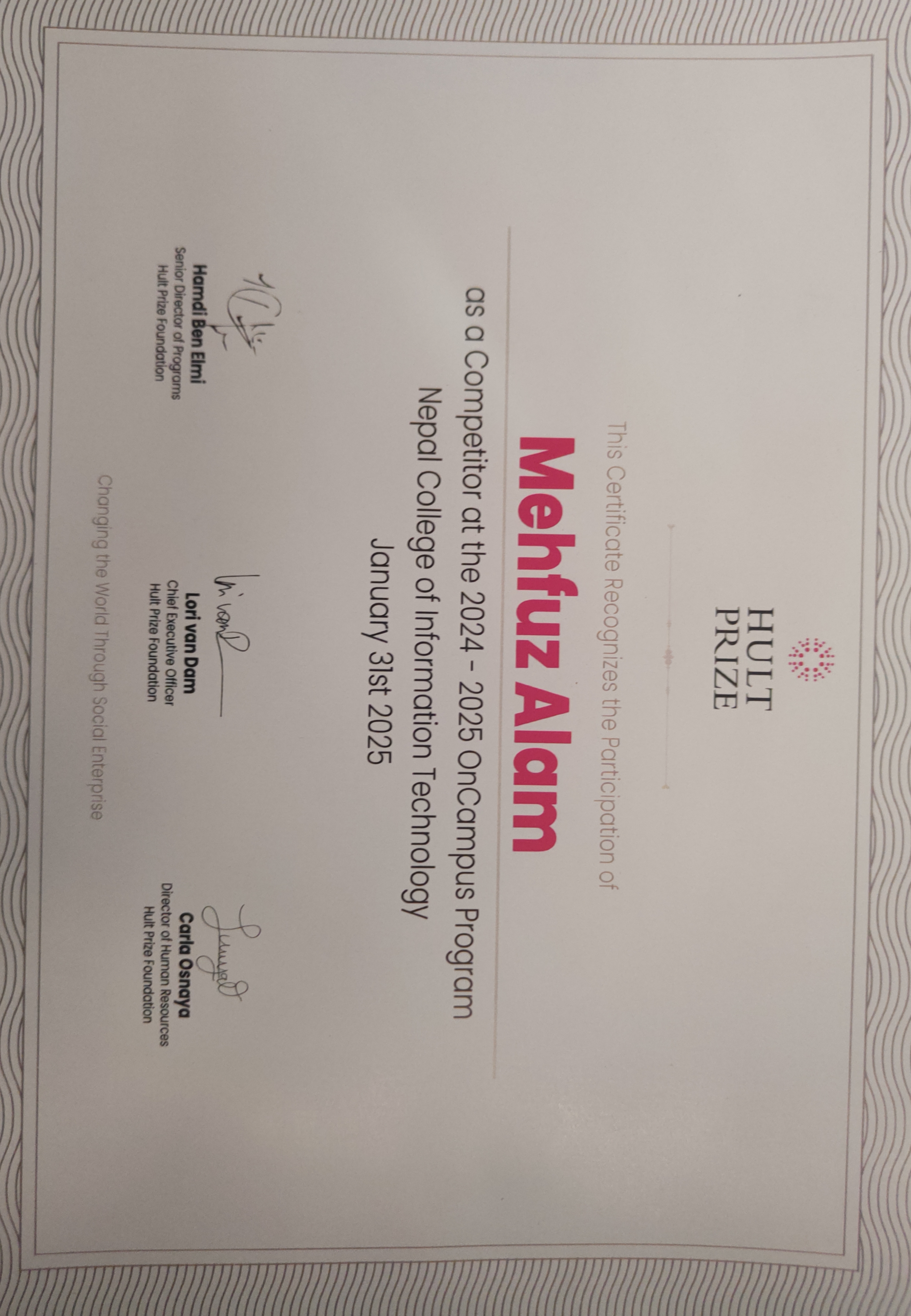 HULT Prize Certificate